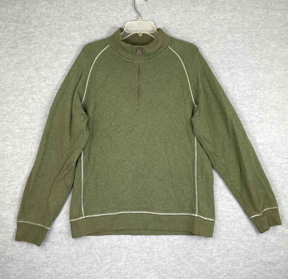 LL Bean Men's M REG Sweater Green 1/4 Zip Traditional Fit Cotton Long Sleeve